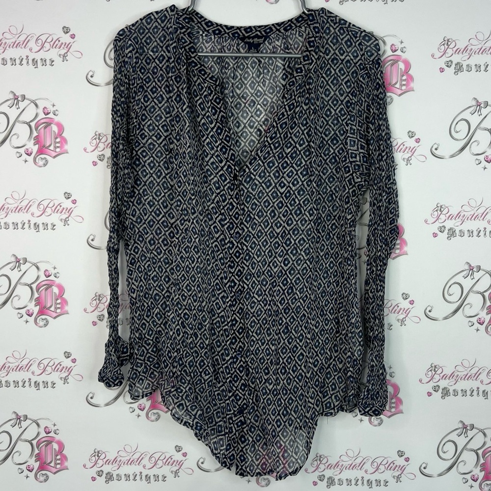 Lucky Brand Black and White Patterned Blouse